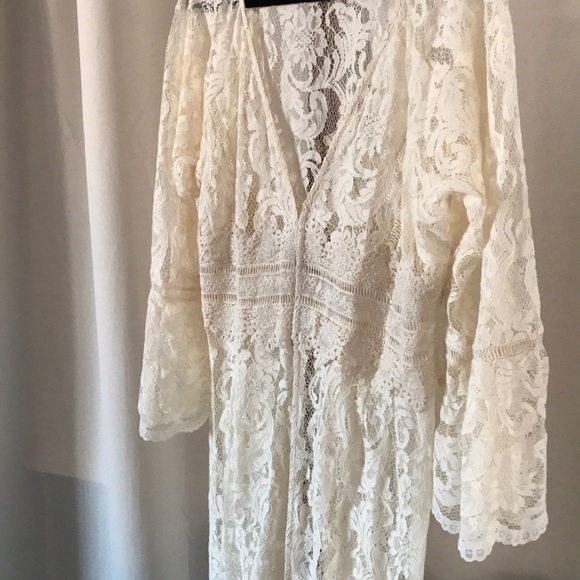 Coachella Vibes Boho Lace cardigan creme color - Picture 2 of 6